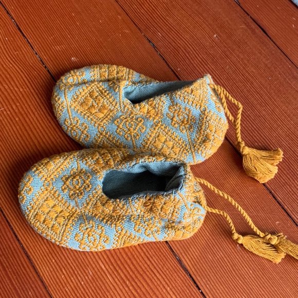 Other - Handcrafted Blue and Mustard Yellow Woven Baby Slippers